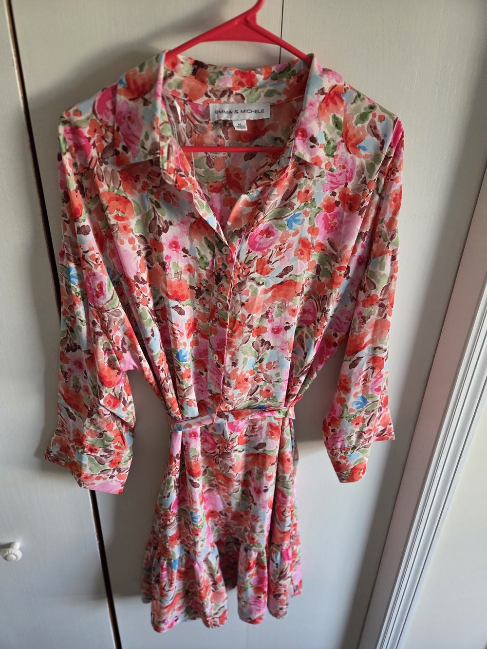 Emma & Michele Pink Floral Long-Sleeve Shirt Dress